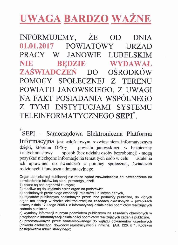  Ogłoszenie-wydawanie zaświadczeń OPS